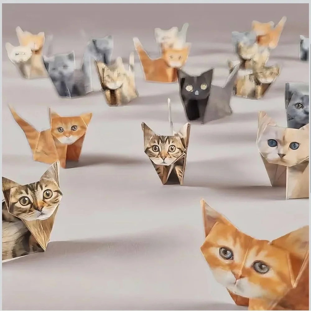 Origami cat folding pages, 48 sheets, 2 sizes, begin friendly, great desk pet G